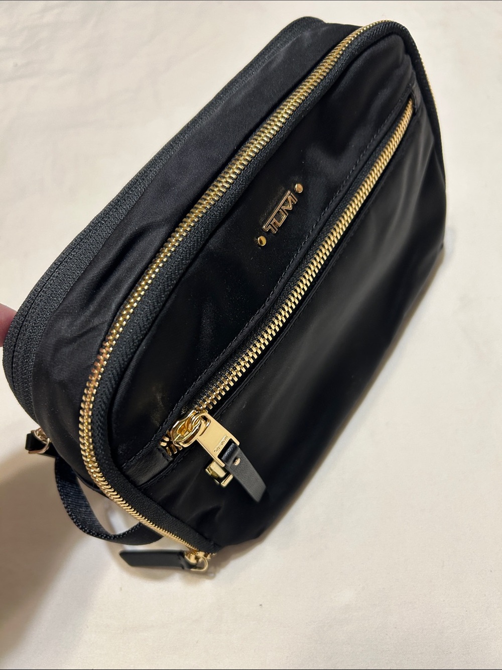 Tumi Black Nylon Belt Bag with Gold Hardware